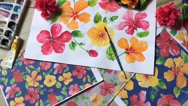 Hibiscus Floral print development video смотреть онлайн