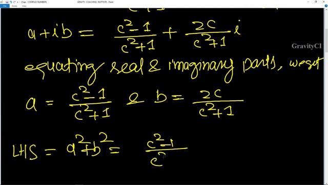 Q85 | If a+ib=(c+i)/(c-i), prove that a^2+b^2=1 and b/a=2c/(c^2-1) | Complex Numbers | Class 11 смотреть онлайн