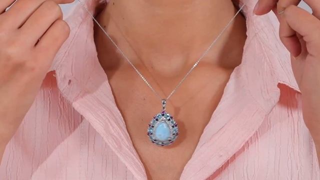 Larimar, Amethyst, Apatite, Sapphire & Zircon Pendant Necklace in Rhodium over Sterling Silver смотреть онлайн