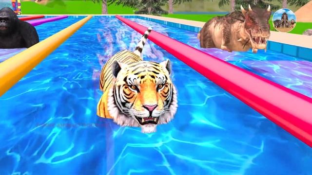 Animals Swimming Pool Race with Elephant, Mammoth, Gorilla, Tiger, Lion, Zoo - Funny Animals Doodle смотреть онлайн