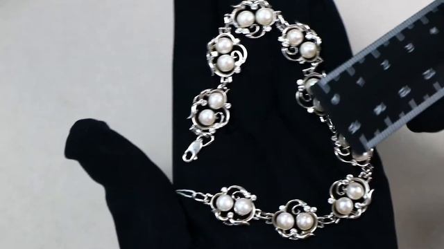 Серебряный браслет Жемчужное подворье с фианитом и жемчугом Ж5036р смотреть онлайн