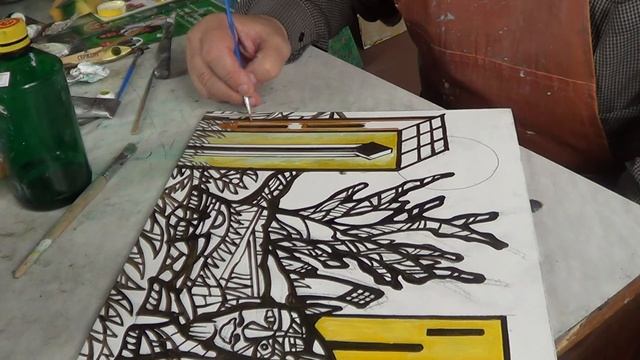 Линеарная живопись. Механический кот на фоне пейзажа. 4. 21.08.2021. смотреть онлайн