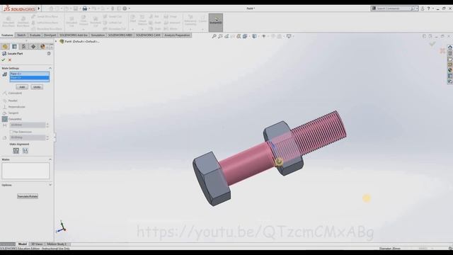 ASSEMBLY OF HEXAGONAL NUT & BOLT WITH COMBINED AND SUBTRACT IN SOLIDWORKS смотреть онлайн
