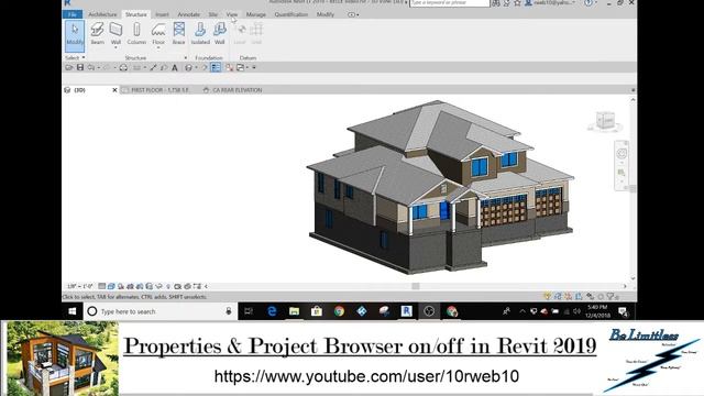 Properties & Project Browser on/off in Revit 2019 смотреть онлайн