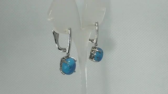 Серьги с натуральной аризонской бирюзой 10х8 мм Серебро 925 смотреть онлайн