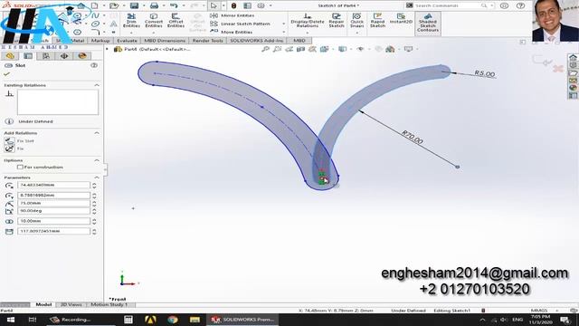 Learn Solidworks 2021 || 015- Three point Arc Slot on Solidworks شرح سوليدووركس من البداية смотреть онлайн
