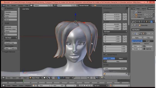 Timelapse video How To Model A female Character in blender 2.75 a смотреть онлайн