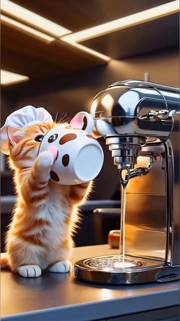 нейросети, котик пьёт кофе с молоком.mp4