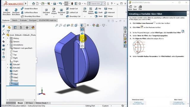 SolidWorks : Fillet Features : 4.1 смотреть онлайн