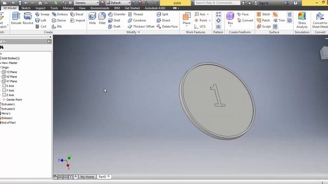 Modeling a coin using Autodesk Inventor смотреть онлайн