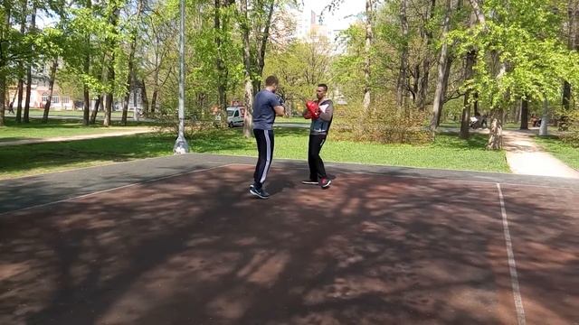 Тренировка на свежем воздухе.(Бокс,работа по лапам) смотреть онлайн