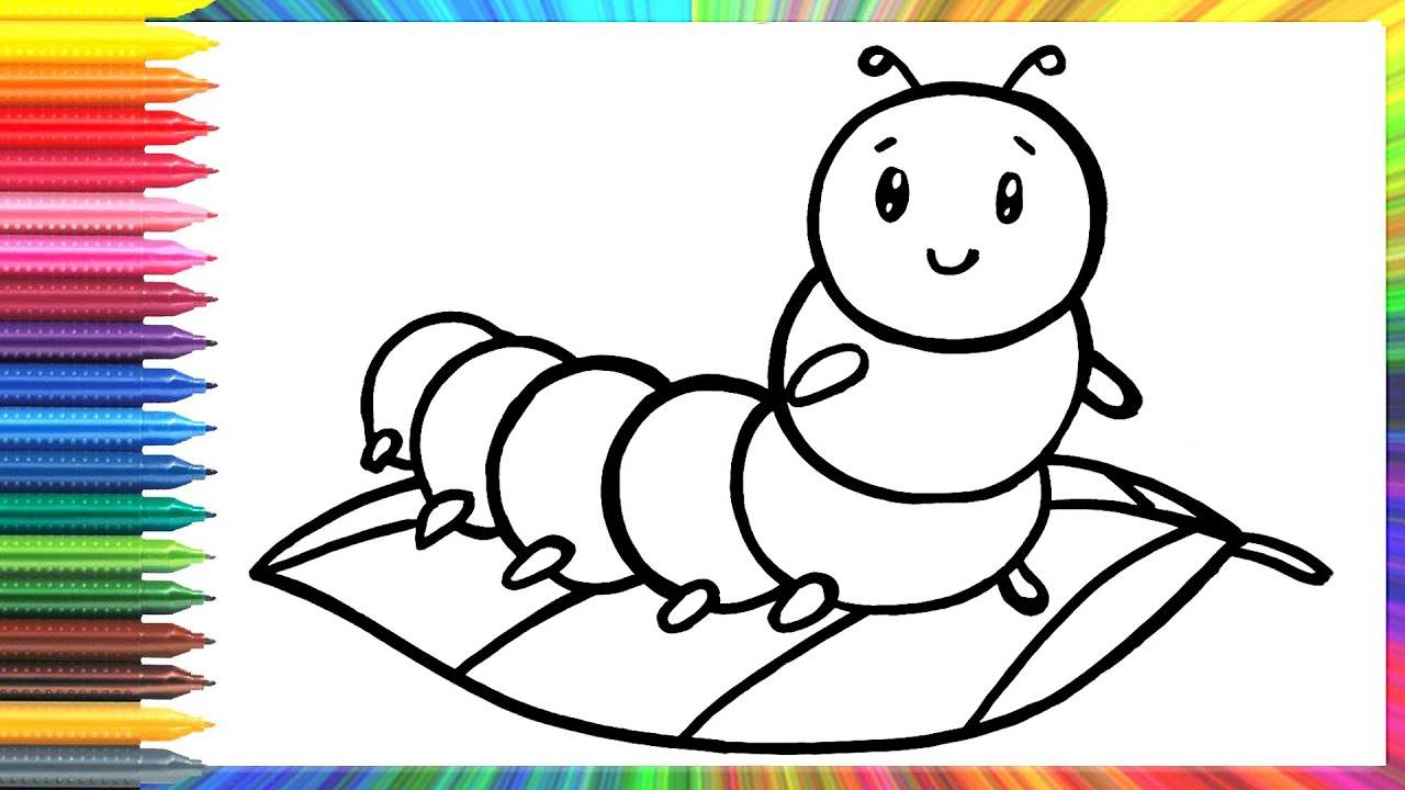 Как нарисовать милую гусеницу. Простой рисунок и раскраска. смотреть онлайн