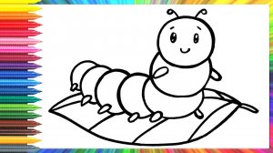 Как нарисовать милую гусеницу. Простой рисунок и раскраска.