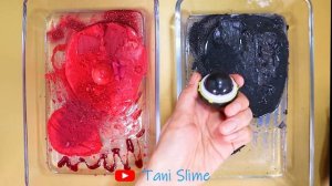 Red vs  Black Mixing Makeup Eyeshadow Into Clear Slime ASMR 66  Satisfying Slime Video