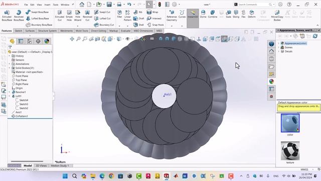 Simple Example 18 SolidWorks how to create vase extrude revolve loft flex twisting combine add. смотреть онлайн