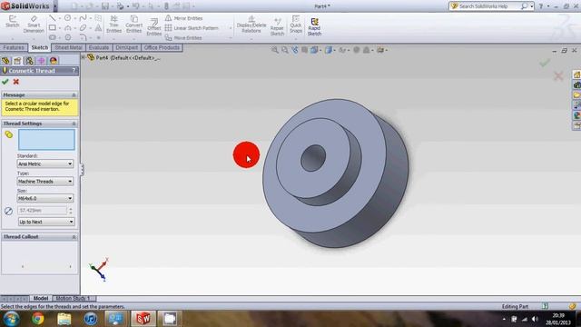 SolidWorks 2011 SGHS Tutorial 4: How to add a cosmetic thread смотреть онлайн