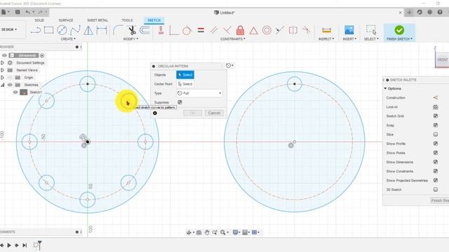 Fusion 360 Beginner Tutorial 6 - Circular Pattern in Sketch (Hindi) смотреть онлайн