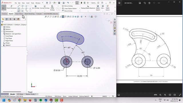 2D CAD EXERCISES 36 IN SOLIDWORKS смотреть онлайн