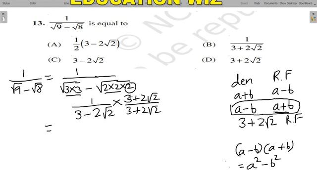 1/(ROOT 9 - ROOT 8) is equal to | 1 BY (√9- √8) IS EQUAL TO смотреть онлайн