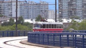 Московские трамваи серии МТТЧ (Tatra-t3) на трамвайной эстакаде!