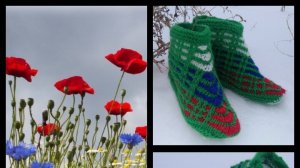 37.МК# "РУССКОЕ ПОЛЕ"# ТАПОЧКИ-СЛЕДОЧКИ НА ДВУХ СПИЦАХ БЕЗ ШВОВ# ИЗ ОСТАТКОВ ПРЯЖИ#
