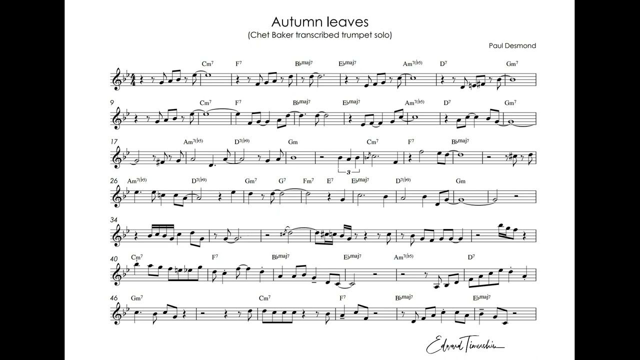 Autumn Leaves - Chet Baker's transcribed trumpet solo