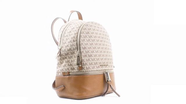 MIchael Kors Rhea Zip Canvas Jacquard and Leather Medium Backpack смотреть онлайн