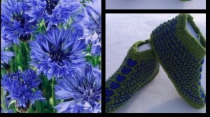 52.МК# " ВАСИЛЬКОВОЕ ПОЛЕ "# ТАПОЧКИ-СЛЕДОЧКИ С ВЕЕРАМИ НА ДВУХ СПИЦАХ БЕЗ ШВОВ #