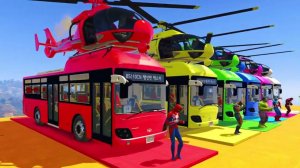 АВТОБУСЫ и ВЕРТОЛЕТЫ ЧЕЛОВЕК-ПАУК с супергероями для детей мультик про машинки