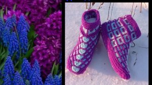 28. МК# "МУСКАРИ" # вяжу ВЫСОКИЕ ТАПОЧКИ-СЛЕДОЧКИ  #НА ДВУХ  СПИЦАХ БЕЗ ШВОВ #