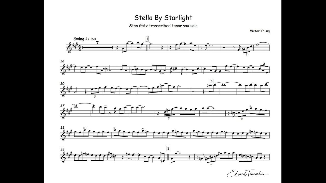 Stella by Starlight - Stan Getz transcribed sax solo