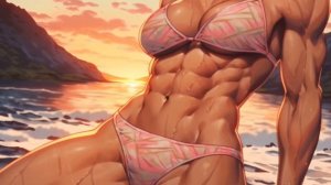BEAUTIFUL Female Muscle At the Beach - AI Muscle Girls Animation - Female Bodybuilder Animation