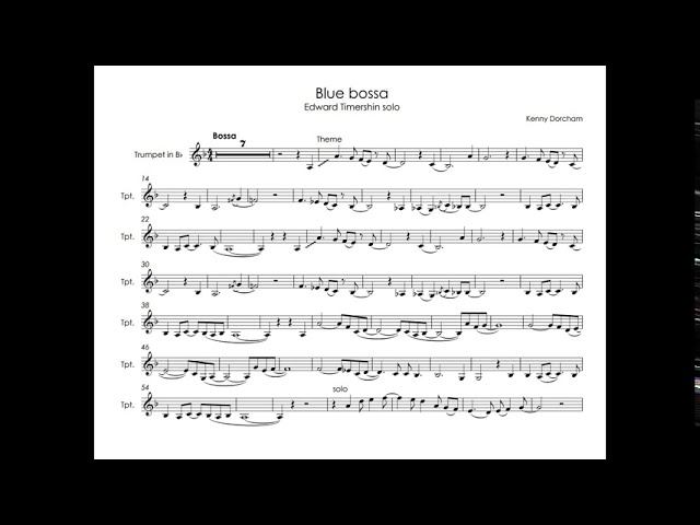 Blue Bossa - jazz solo transcription, music sample & backing track, metronom