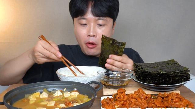 [와차밥] 미더덕된장찌개 제육볶음 구운김 요리 먹방 Korean Home Meal ASMR MUKBANG REAL SOUND EATING SHOW