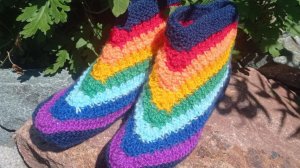 36. МК# "Спектр" # ВЯЖЕМ радужные тапочки #  из остатков пряжи