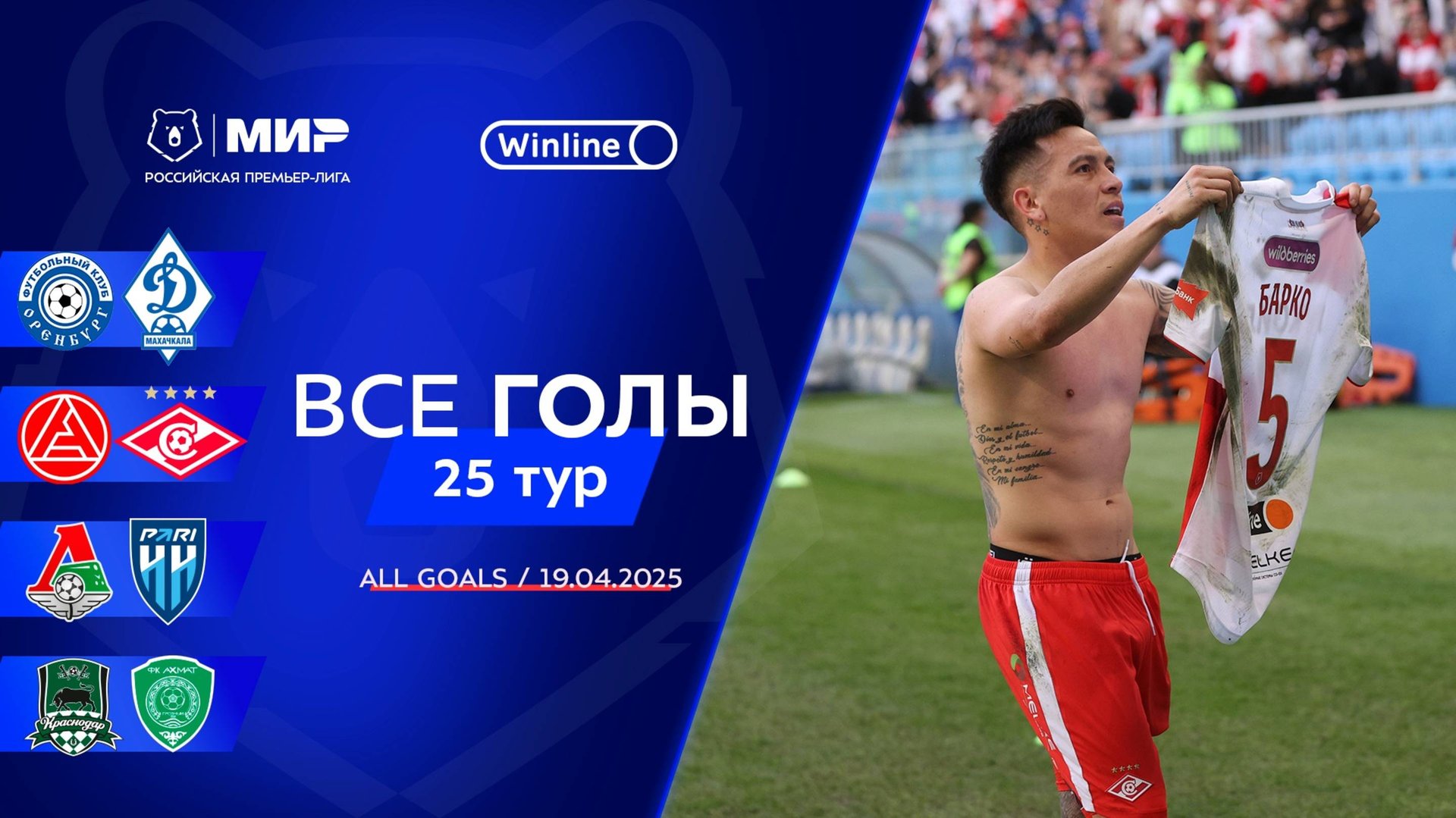 Все голы 19.04.2025 | 25 тур Мир РПЛ 2024/25 смотреть онлайн