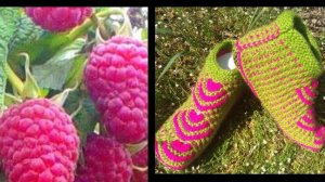 45.МК#  "ЯГОДА-МАЛИНА " #ТАПОЧКИ-СЛЕДОЧКИ С ВЕЕРАМИ#НА ДВУХ СПИЦАХ БЕЗ ШВОВ #