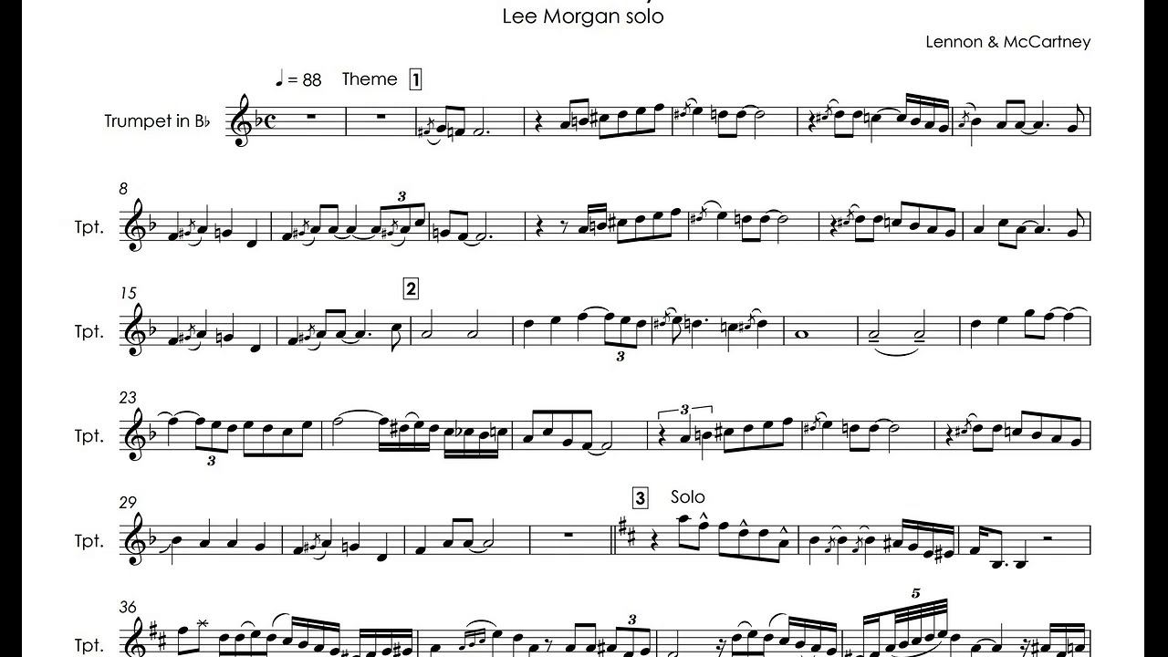Yesterday - Lee Morgan - transcribed trumpet solo