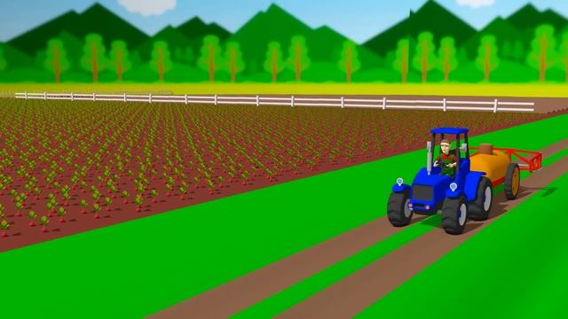 Tractor And Pumpkins On The Field - Brave Little Tractor And Red Harvester - Video For Kids