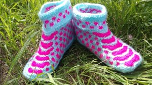 42/2.МК# ТАПОЧКИ-СЛЕДОЧКИ "В КЛЕТОЧКУ" # НА ДВУХ СПИЦАХ БЕЗ ШВОВ # ЧАСТЬ 2