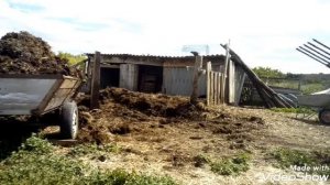 Минитрактор в работе, поднимаем рулон сена.