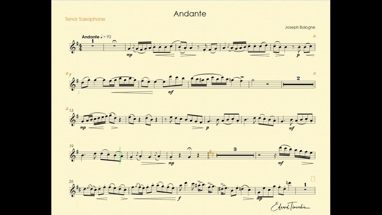 Bologne, Joseph - Andante backing track for tenor sax Bb metronom смотреть онлайн