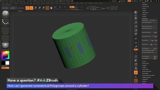 #AskZBrush - "How can I generate symmetrical Polygroups around a cylinder?" смотреть онлайн