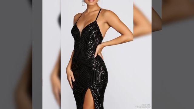 Classy V- neck black evening party wear prom dresses designs 2023-24 смотреть онлайн