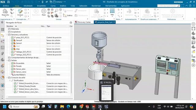 Simulación dosificadora de liquidos con Solidworks, Siemens NX, Siemens TIA Portal con HMI. смотреть онлайн