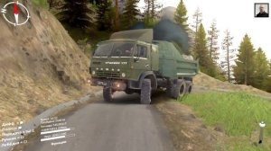 KamaZ 4310 самосвал груженный камнями на полном ходу еду через перевал.SpinTires.