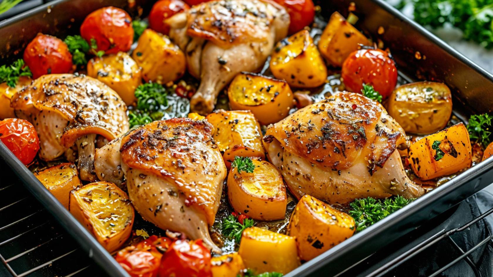 Самый простой рецепт куриной грудки с овощами в духовке. смотреть онлайн