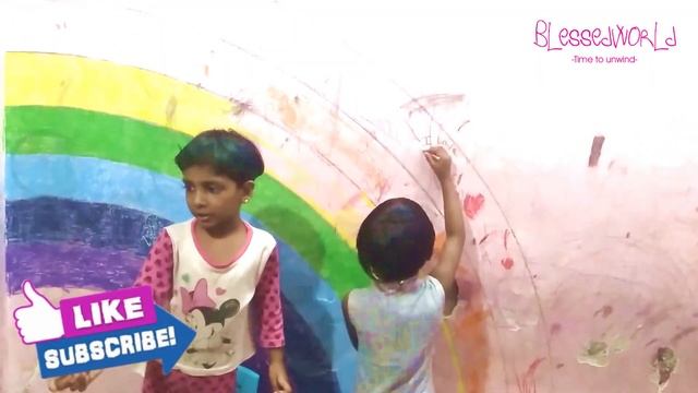 Easy Rainbow Wall Painting By Blessy And Veronica | How To Convert A Dirty Wall To A Beautiful Wall