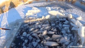 Пропилили лунку и ждали рыбу. Рыбалка на паук подъёмник зимой.