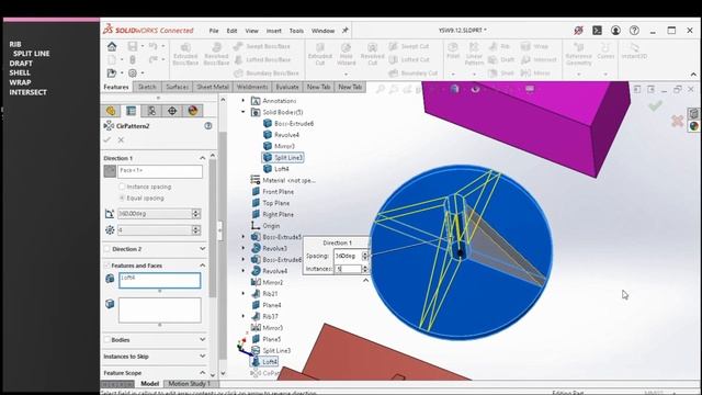 SOLIDWORKS 2024 | TAMIL TUTORIAL 19 | FEATURES | RIB, DRAFT, SHELL, WRAP & INTERSECT |BASIC| தமிழில смотреть онлайн